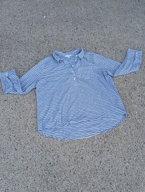 Beachlunchlounge Cotton Blue & White Striped 1/4 Button Shirt Size L